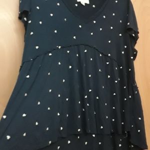 Jun Ivy Blue Heart Peplum Top L